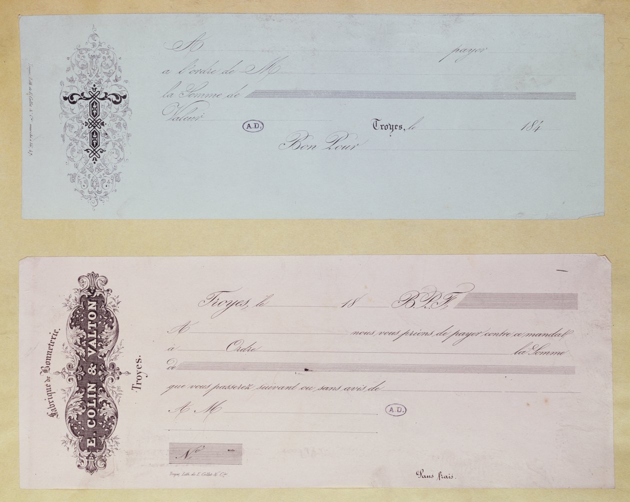 Verzoeken om te betalen, uitgegeven in Troyes in de jaren 1840 door French School