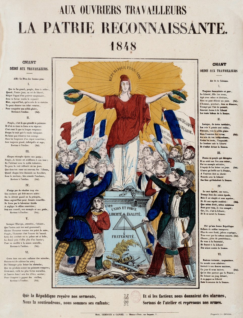 Revolutie van 1848 en geboorte van de tweede republiek: manifest en lied getiteld 