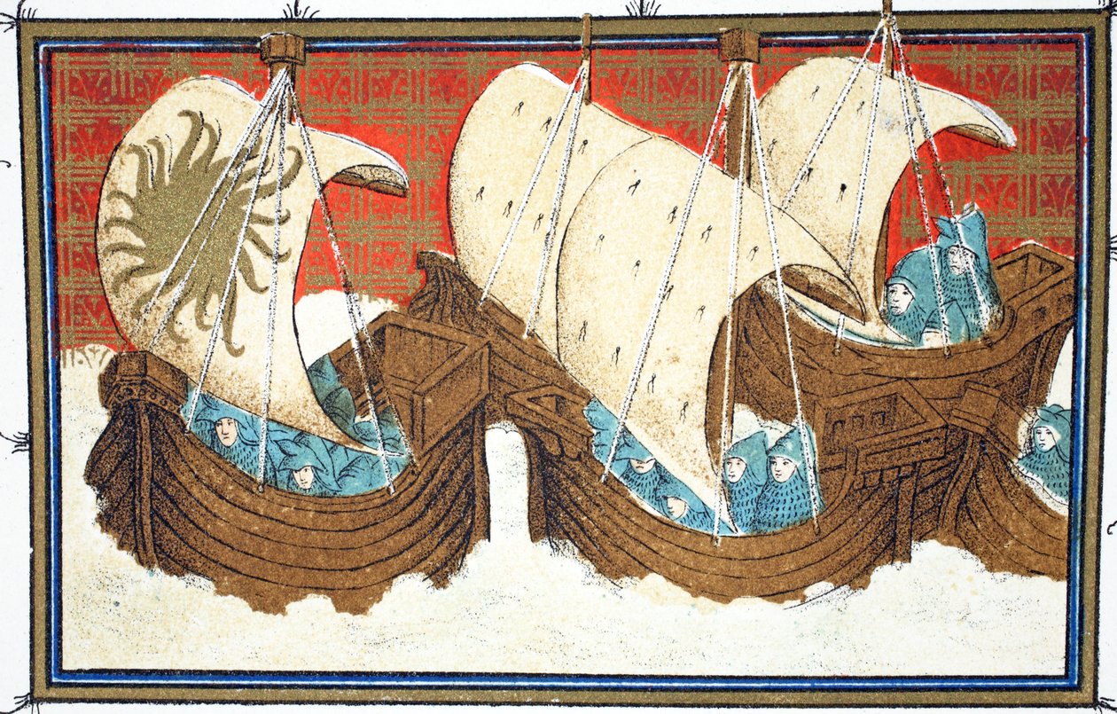Richard II en zijn vloot landen in Milford Haven, facsimile kopie uit Le Prinse et Mort du Roy Richart door Jean Creton, herdrukt 19e eeuw door French School