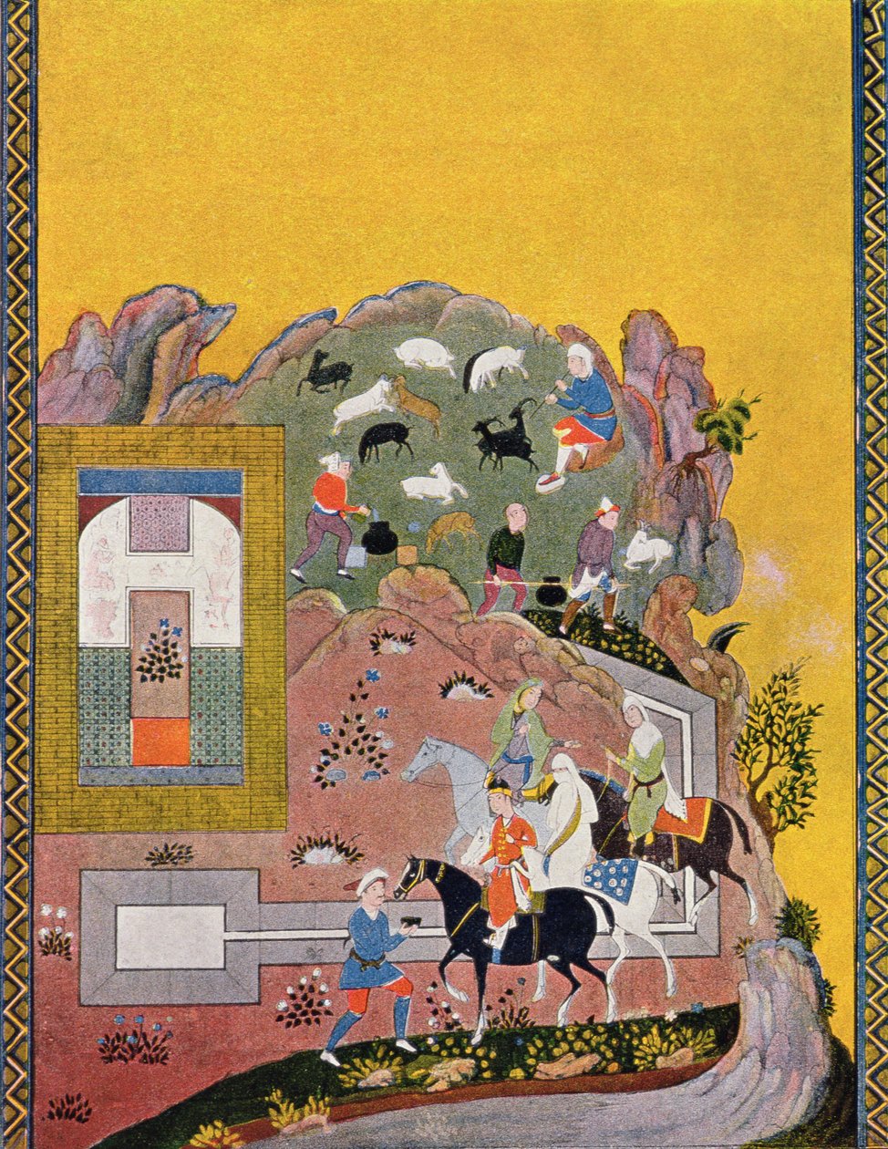 Ruiter en zijn harem, illustratie voor De Arabische Nachten, 1895 door French School