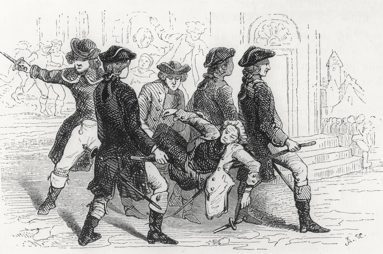 Opstand in Rennes, gewonde heer, illustratie uit Bretagne et Vendée, Histoire de la Révolution dans l