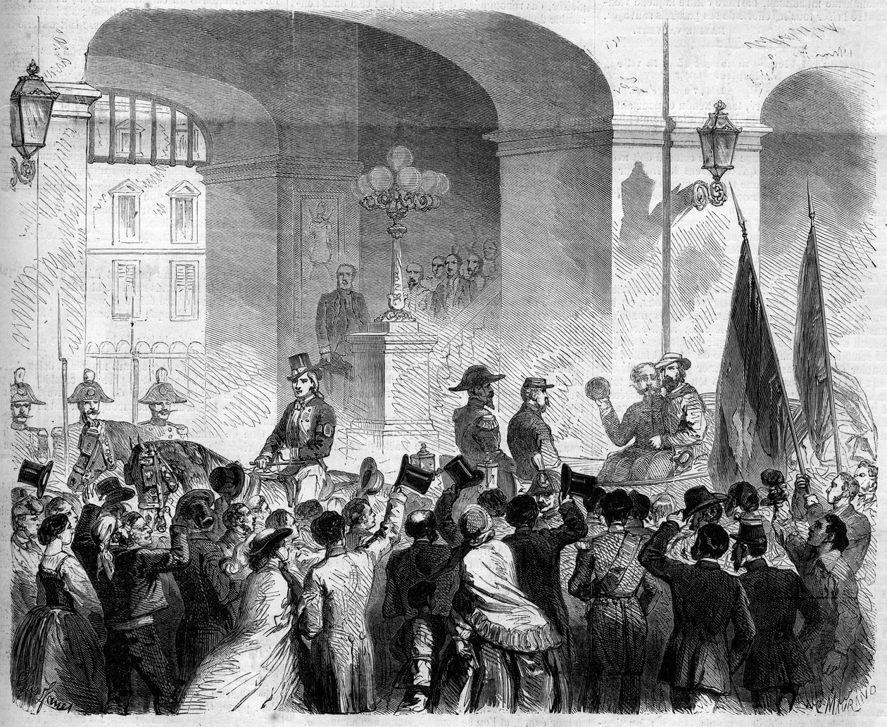Risorgimento, Napels, 7 november 1860: intrede van Victor Emmanuel II, koning van Italië, in het Koninklijk Paleis van Napels na de stemming van de bevolking door French School