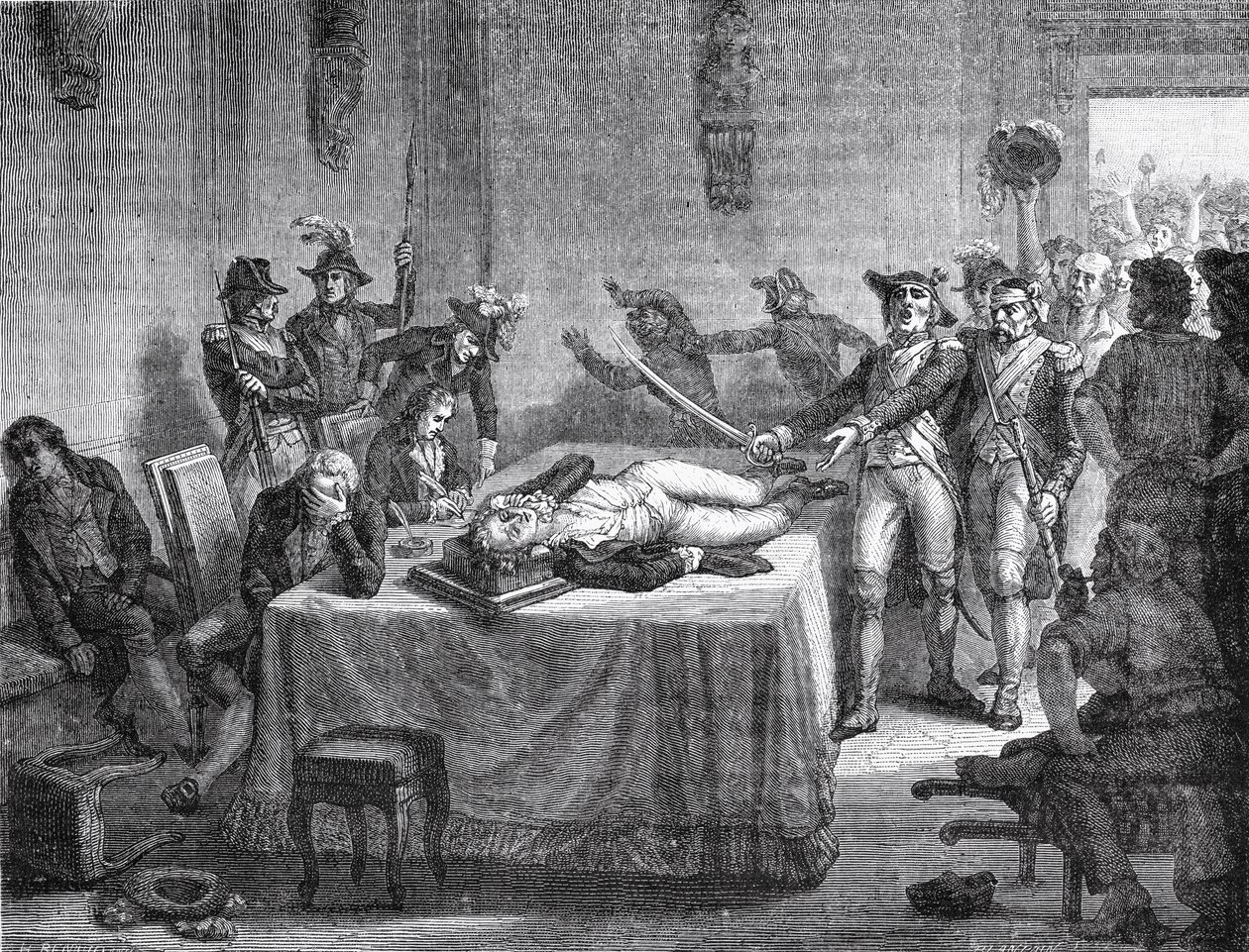 Robespierre Wacht op Executie nadat hij zichzelf in de Kaak heeft Geschoten in 1794 door French School