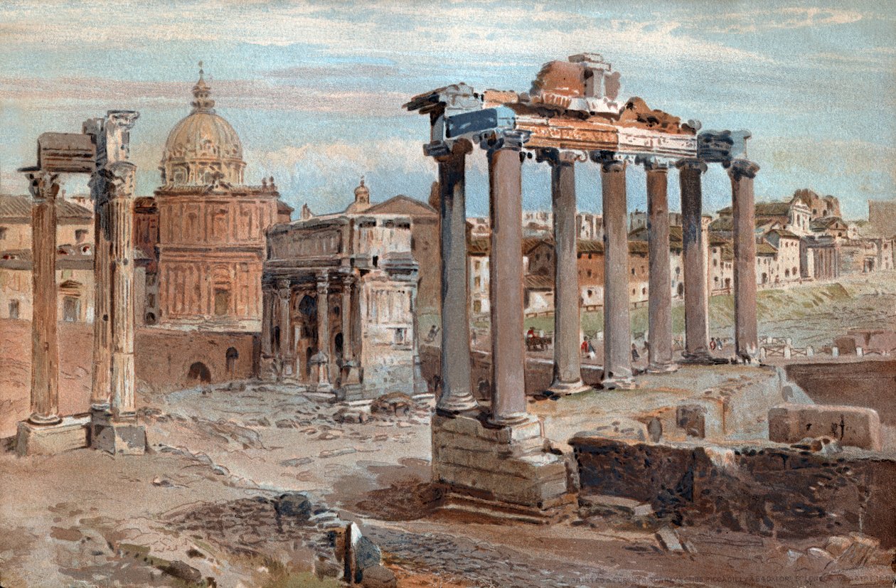 Romeins Forum (aquarel, circa 1900) door French School