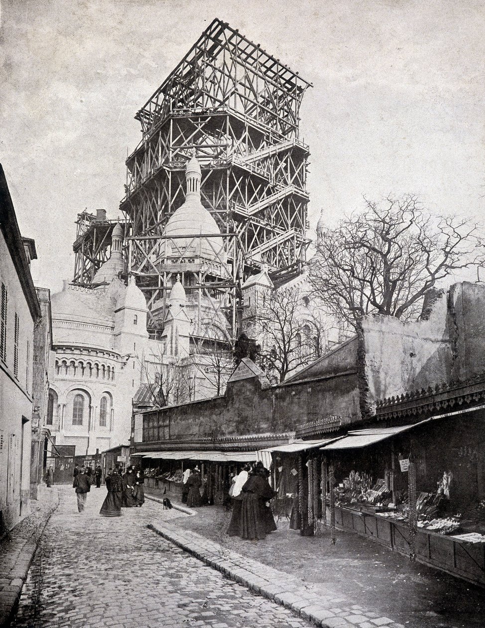 Rozenkransverkopers bij de kerk van het Heilig Hart in aanbouw, eind 19e eeuw door French School