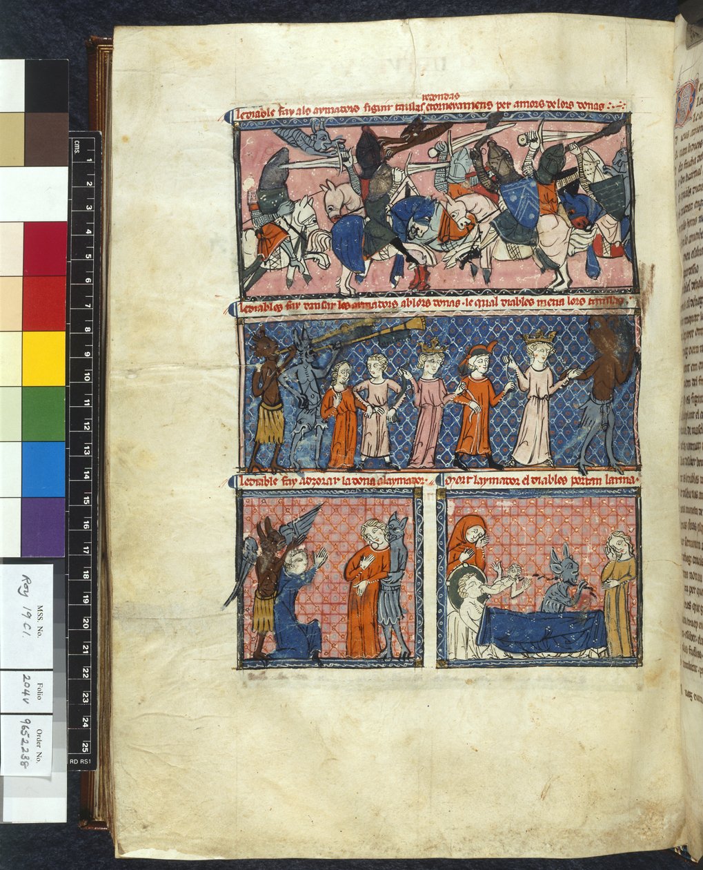 Royal 19 C. 1, f.204v Diabolische Verleidingen, illustratie uit 