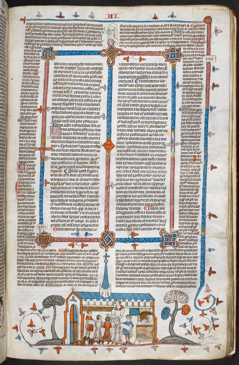 Een bas-de-page scène van communicanten bij een mis, ca. 1300-40 door French School
