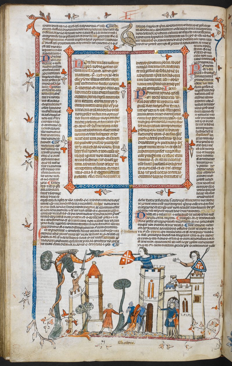 Een draak die een kasteel aanvalt, ca. 1300-40 door French School