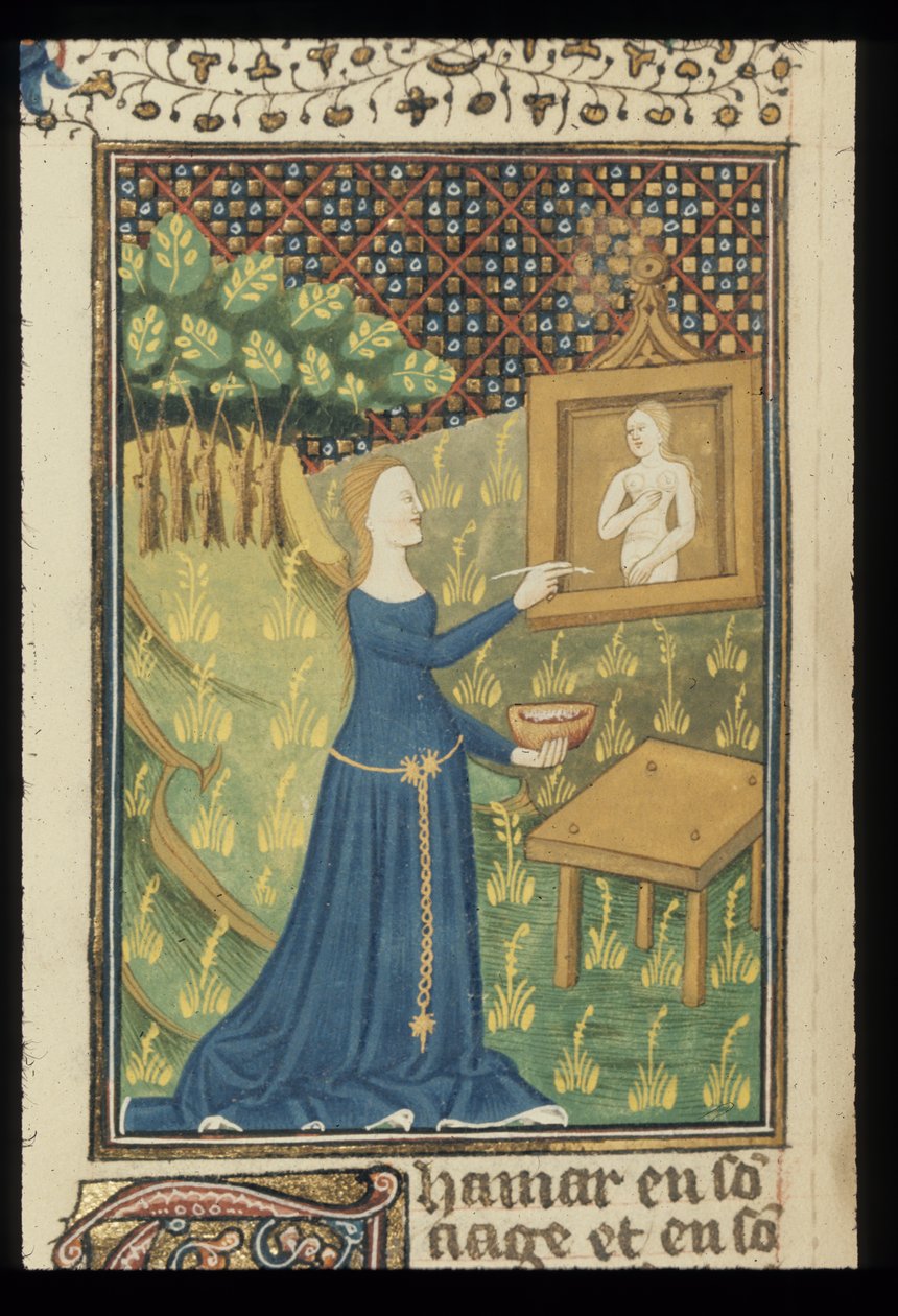 Pagina uit De claris mulieribus in een anonieme Franse vertaling (Le livre de femmes nobles et renomées) door Giovanni Boccaccio, ca. 1440 door French School
