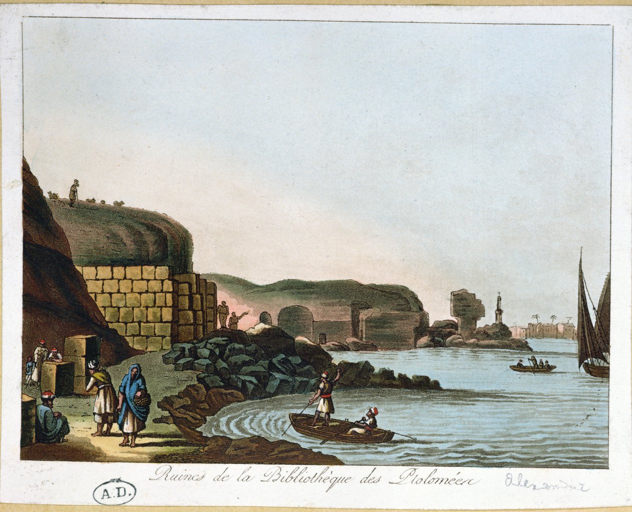 Ruïnes van de Ptolemeïsche bibliotheek in Alexandrië, Egypte, 1811 door French School