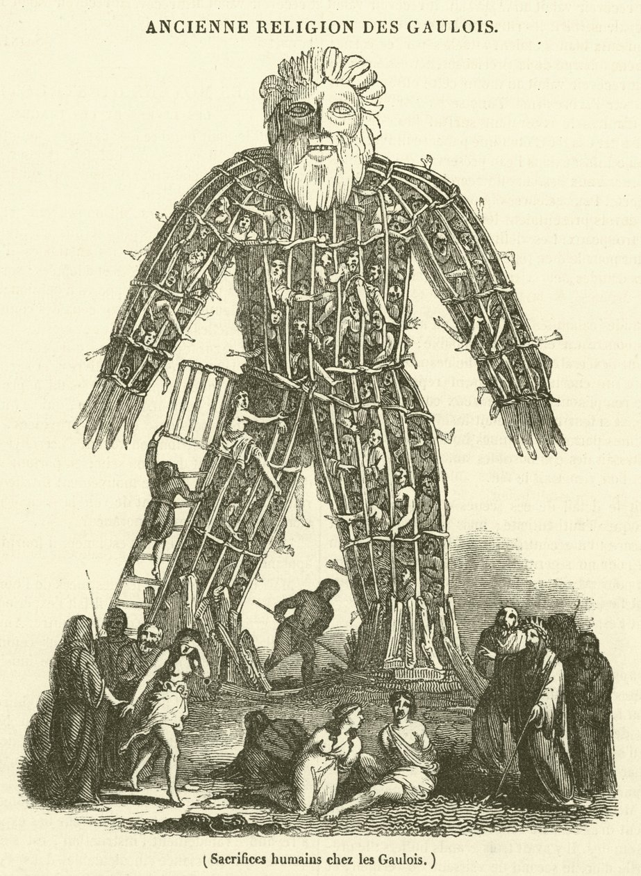 Mensenoffers bij de Galliërs (gravure) door French School
