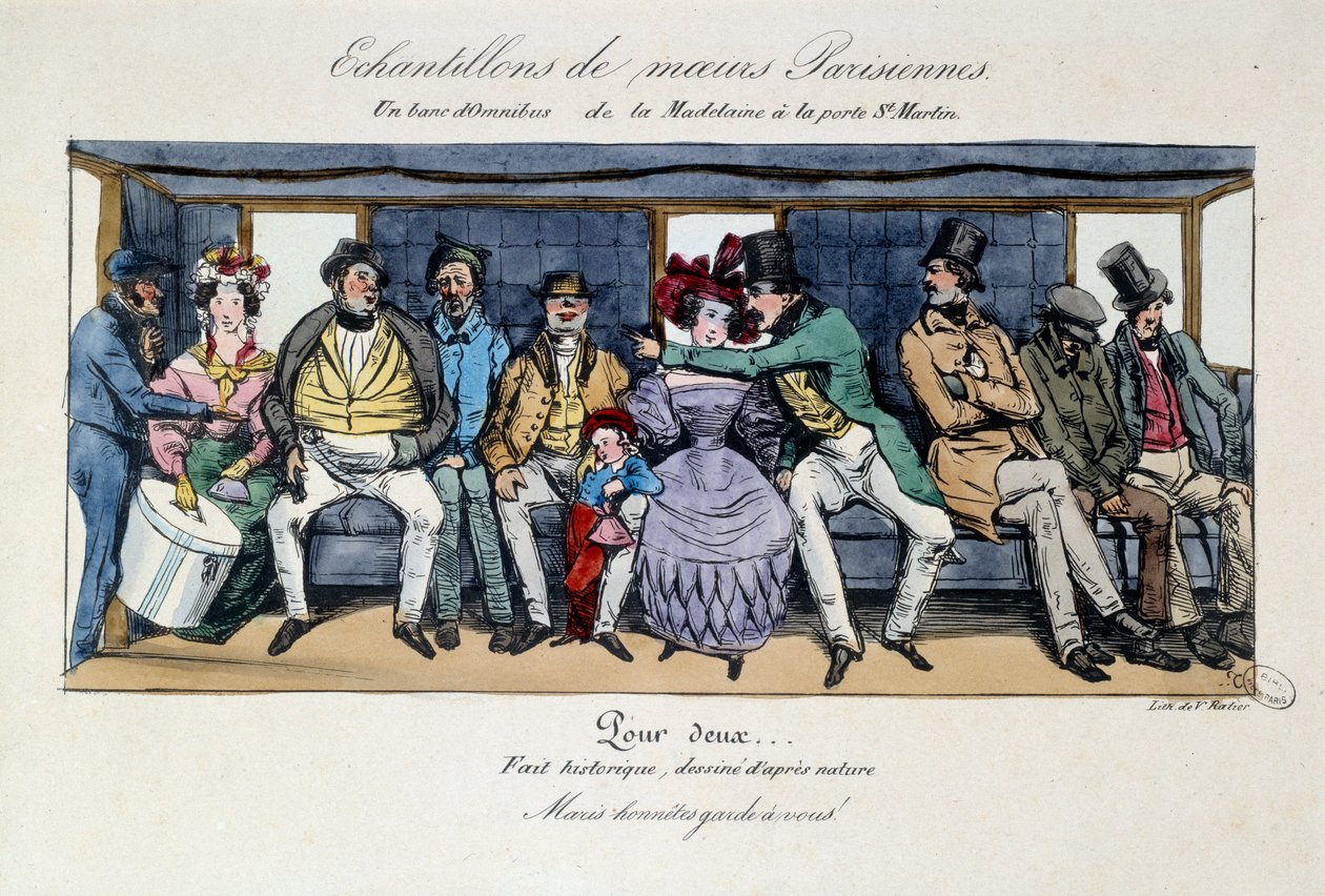Voorbeeld van Parijse zeden: een bank van de omnibus van de Madeleine naar de poort van Saint Martin door French School