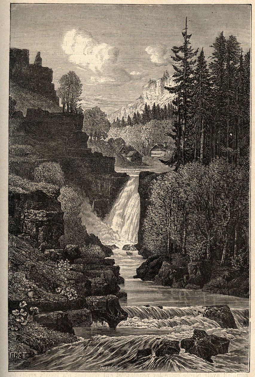 Saut du Doubs (waterval) Franche-Comté - gravure in "PATRIE" - BESCHRIJVING PICTURESQUE DE LA FRANCE IN 6 VOLUMES DOOR LUCIEN HUARD - eind 19e eeuw door French School