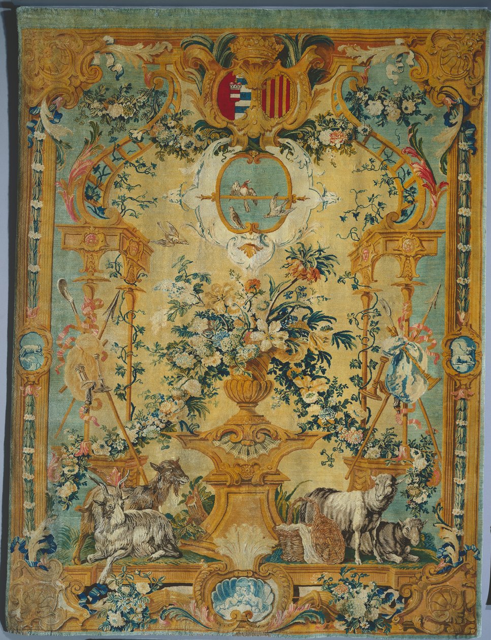 Savonnerie Paneel: Lente met Wapen, vervaardigd door Savonnerie Fabriek, Frankrijk, voor 1717 door French School
