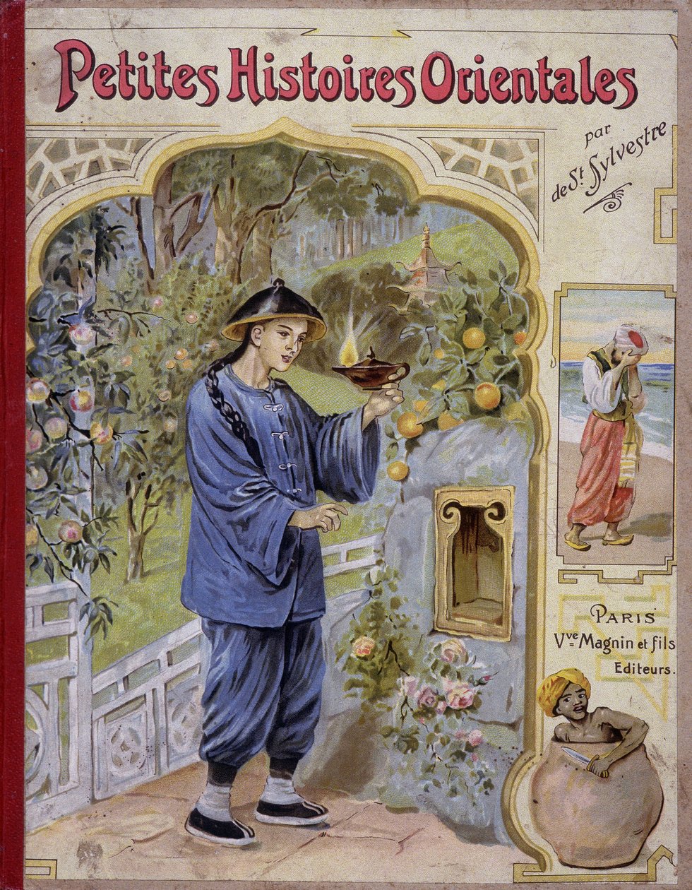 Scène uit "Kleine oosterse verhalen", Arabische verhalen uit 1001 nachten (verhalen van duizend-en-één-nachten). Op oudejaarsavond. door French School