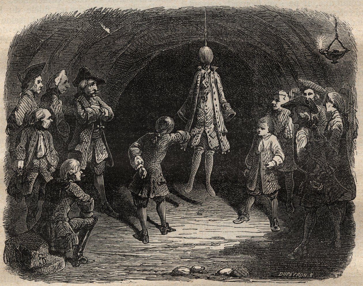 School van dieven opgericht door de bandiet Louis Dominique Garthausen alias Cartridge (1693-1721) in een carrière in Parijs: een model opgehangen aan het plafond waarvan de zakken geleegd moesten worden zonder te bewegen onder dreiging van een regen van s door French School