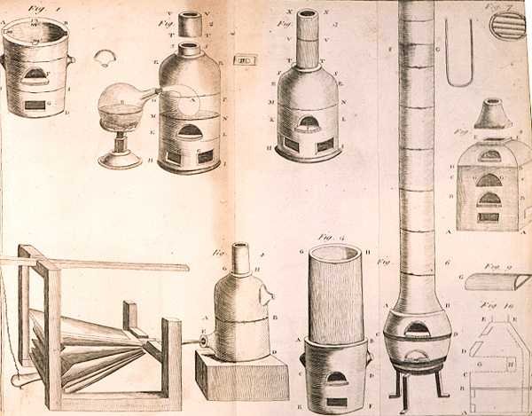 Wetenschappelijke Apparatuur, uit The Elements of Chemistry door Antoine Laurent de Lavoisier (1743-94) gegraveerd door D.Lizars, 1796 door French School