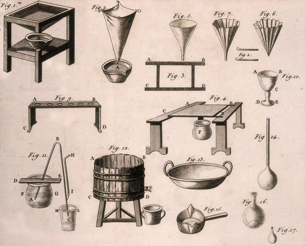 Wetenschappelijke Apparatuur, uit The Elements of Chemistry door Antoine Laurent de Lavoisier, gegraveerd door D.Lizars, 1796 door French School
