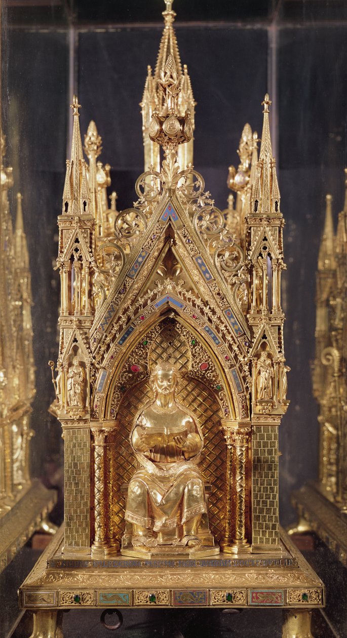 Zittende figuur van Christus, van de relikwie van Sint Taurin (verguld koper, email en zilver) door French School