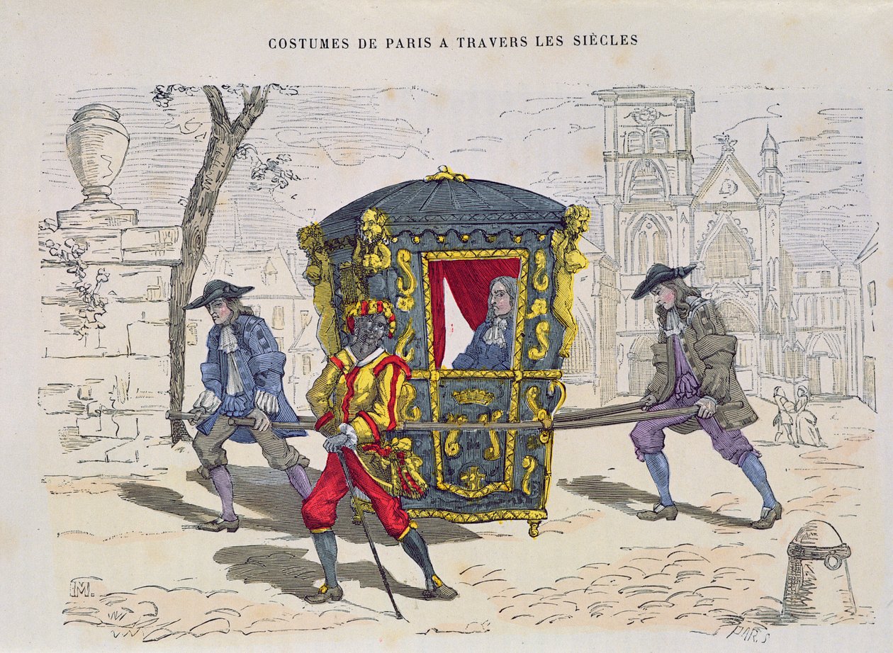 Sedan Stoel in de Zestiende Eeuw, uit Costumes de Paris a Travers les Siecles, gepubliceerd 1887 door French School