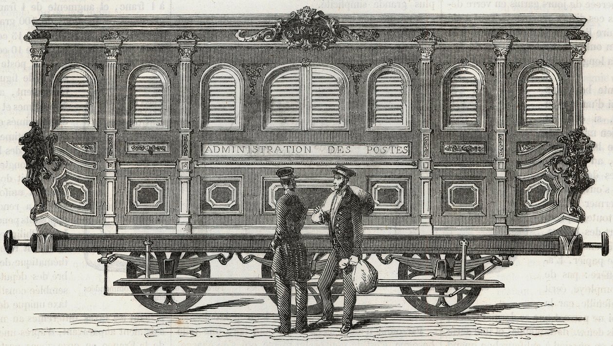 Service des Postes - vue exterieure du bureau ambulant - Gravure in 