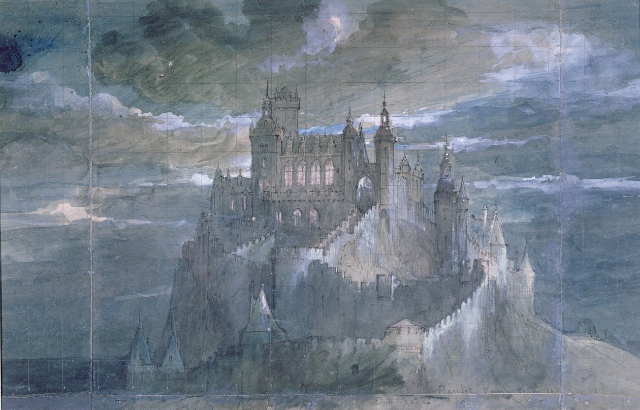 Decorontwerp voor een productie van Hamlet (Acte Een) in de Comédie Française, 1884 door French School