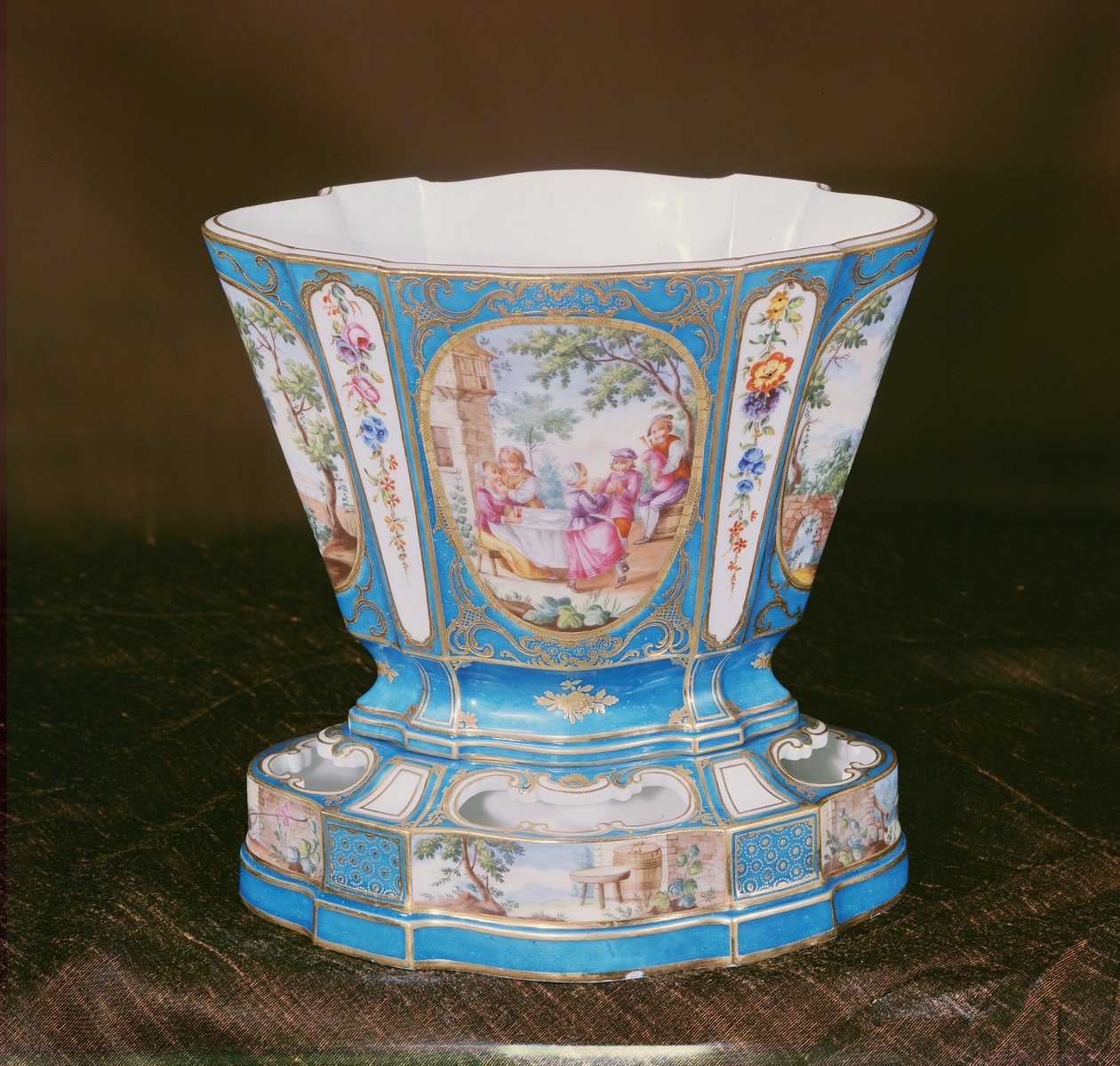Sevres Eventail bleu-celeste jardiniere door French School