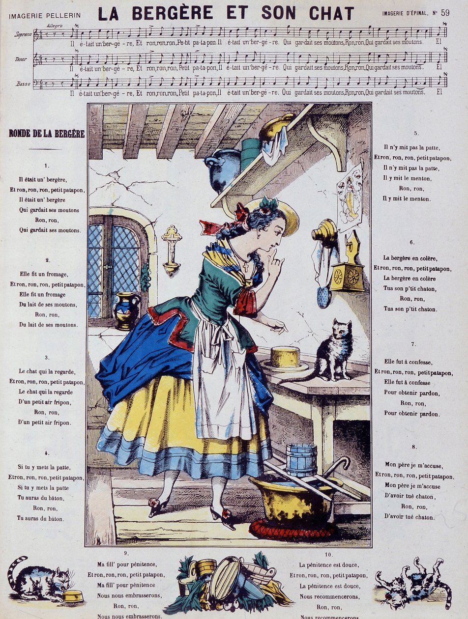Bladmuziek voor populair lied: la bergère et son chat - afbeelding van Epinal door French School