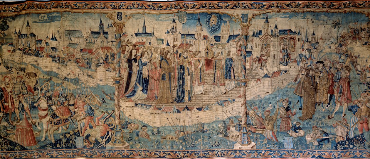 Beleg van Dijon door de Zwitsers op 7/09/1513, tapijt van Doornik, Musée des Beaux Arts de Dijon. door French School