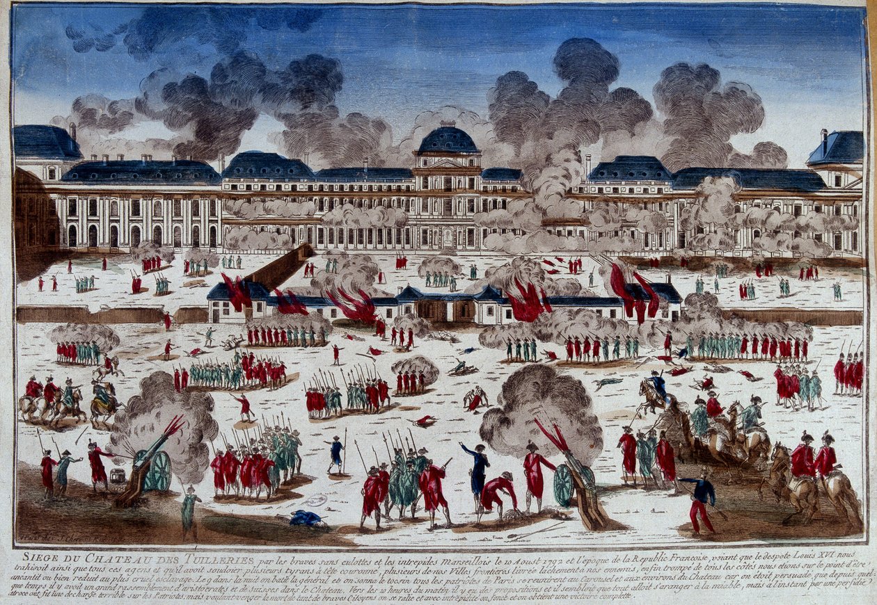 Belegering van het kasteel (paleis) van de Tuilerieën op 10 augustus door French School
