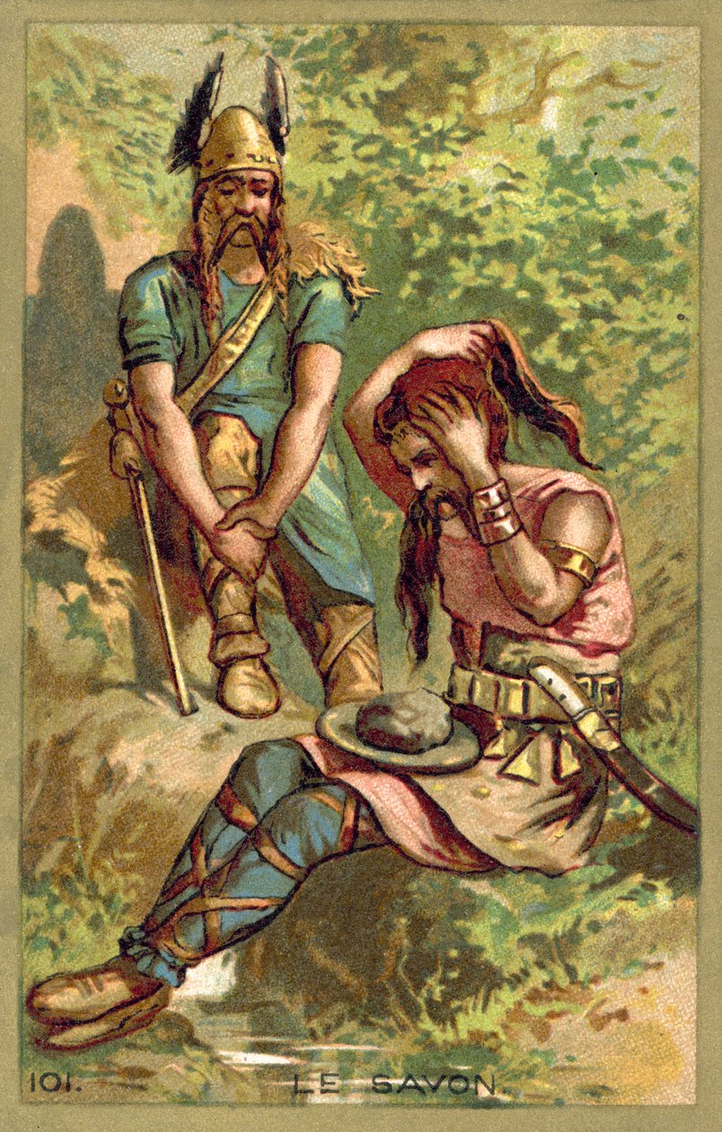 Zeep, gebruikt door gallische krijgers (chromolitho) door French School