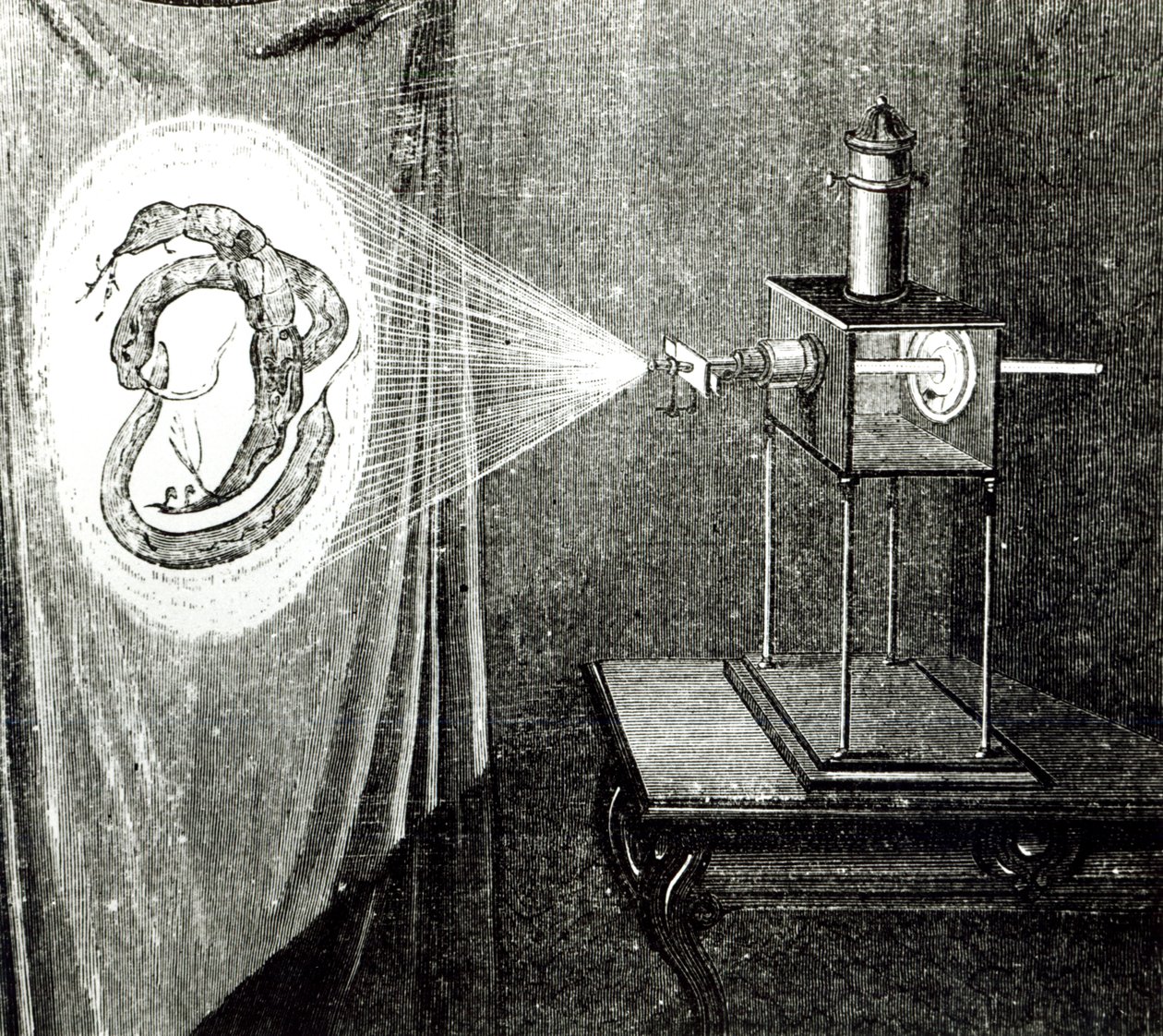Zonmicroscoop, uit Les Grandes Inventions Anciennes et Modernes door Louis Figuier, Parijs, 1861 door French School