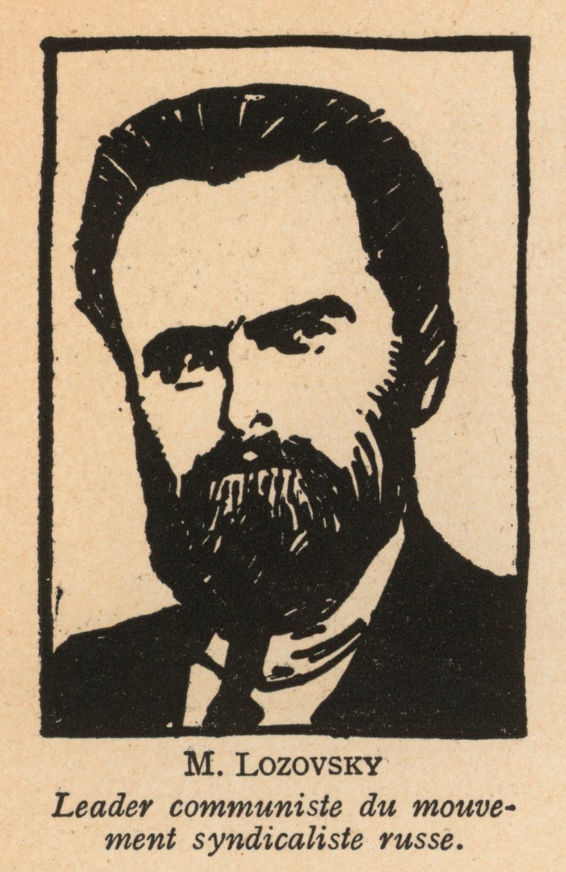 Solomon Lozovski, Russische bolsjewistische revolutionair en Sovjetpoliticus, algemeen secretaris van de Internationale Rode Arbeidsunie (Profintern) (litho) door French School