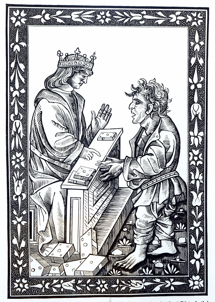 Salomo en Marcoul, illustratie uit Wetenschap en Literatuur in de Middeleeuwen en Renaissance, geschreven en gegraveerd door Paul Lacroix, 1878 door French School