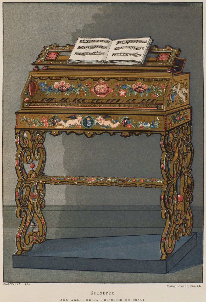 Spinet met het wapen van Prinses van Conti, illustratie uit het Dictionnaire de l