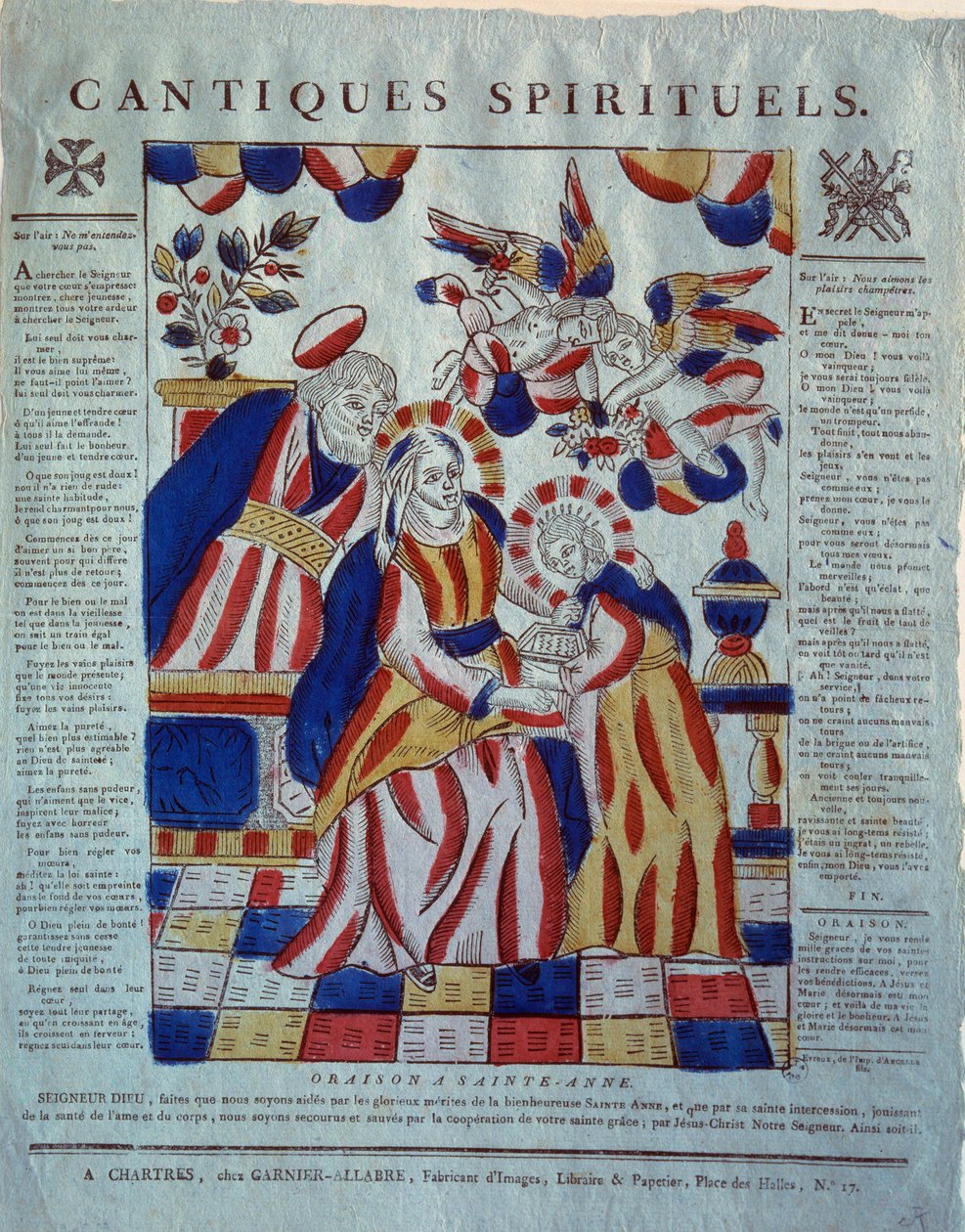Geestelijk lied: gebed tot Sint-Anna. Gravure van de 19e eeuw. Parijs, Museum voor Volkskunst en Tradities door French School