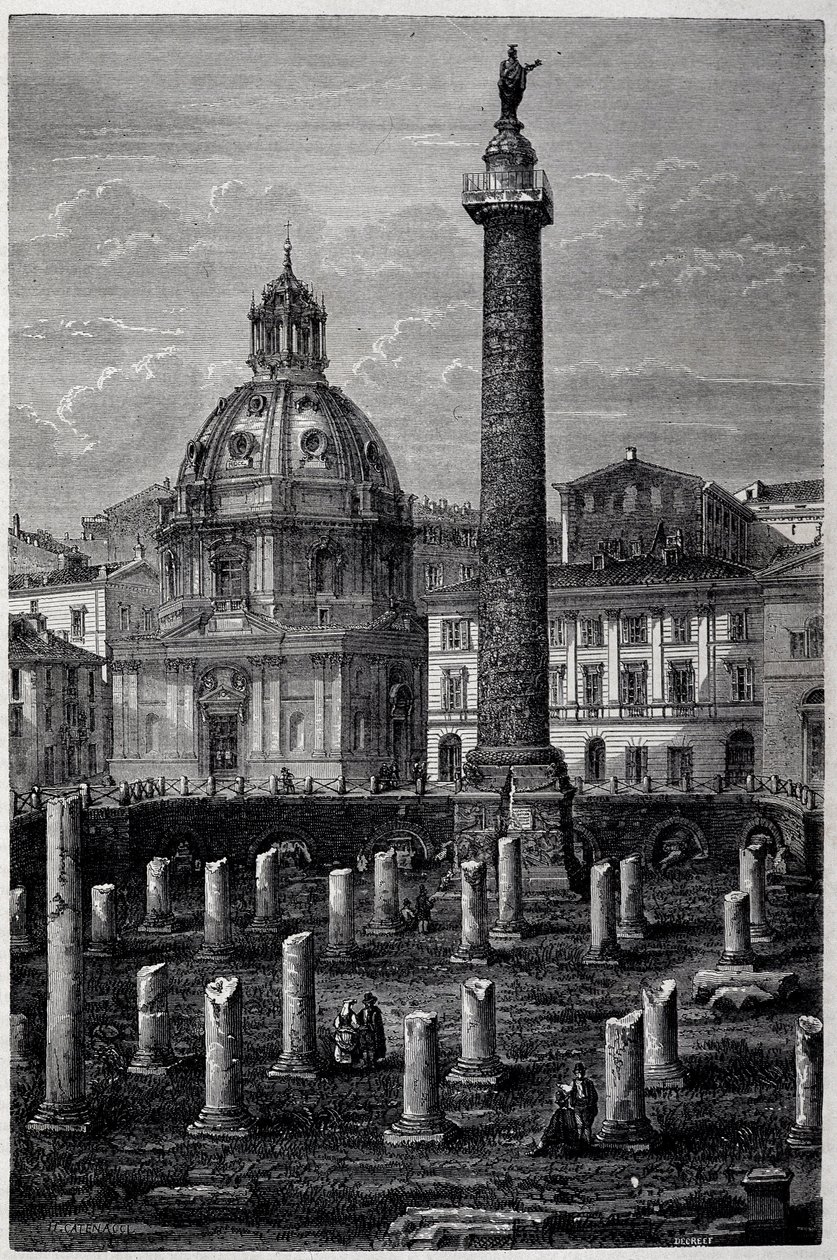 Plein en Zuil van Trajanus (Trajanuszuil) (Colonna Traiana) en Ulpiaanse Basiliek (reis van Francis Wey in 1864-1868) - in 