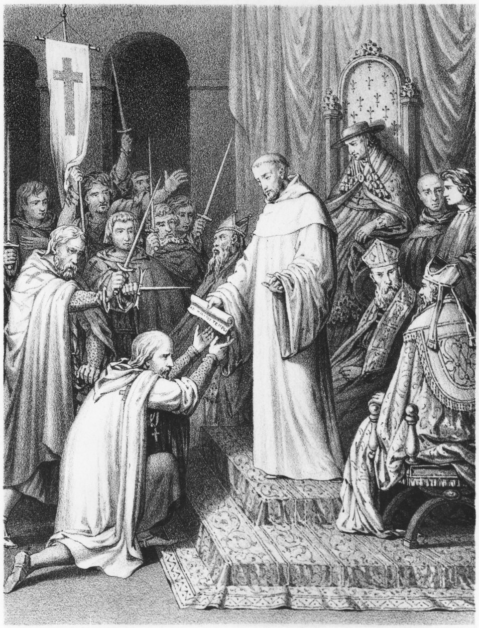 St. Bernard, abt van Clairvaux, geeft de Tempeliers hun regels door French School