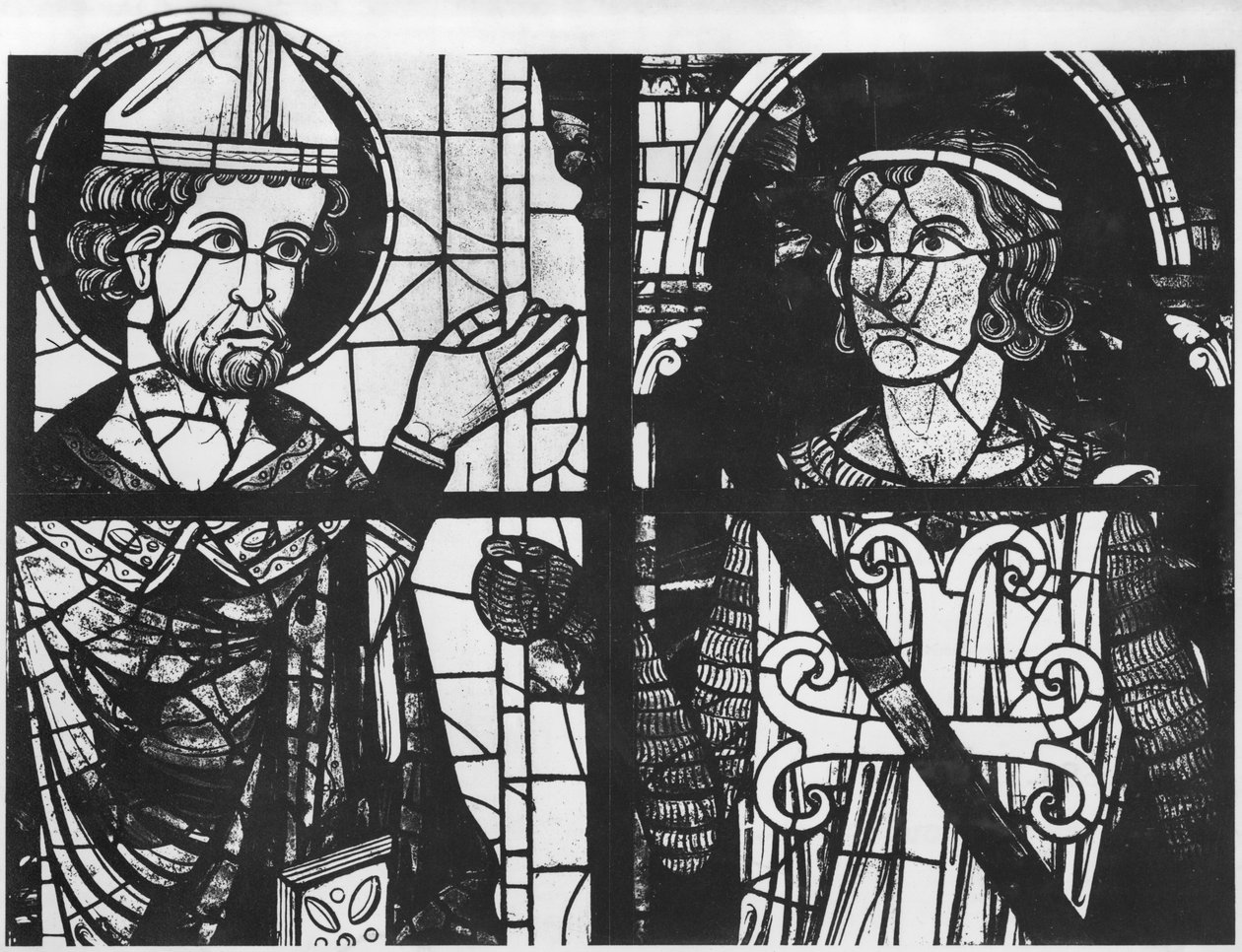 St. Denis geeft de oriflamme aan de ridder Clement (maarschalk van Metz), detail, Zuidroos Verheerlijking van onze Heer Jezus Christus door French School