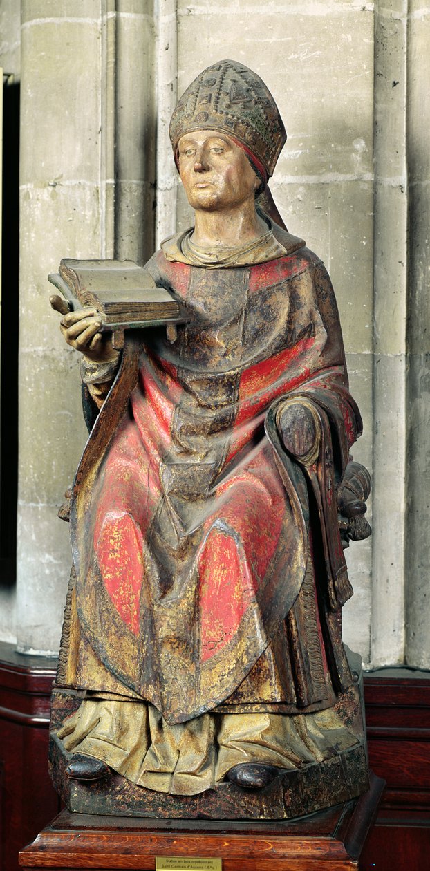 St. Germain (ca. 380-448) Bisschop van Auxerre (polychroom hout) door French School