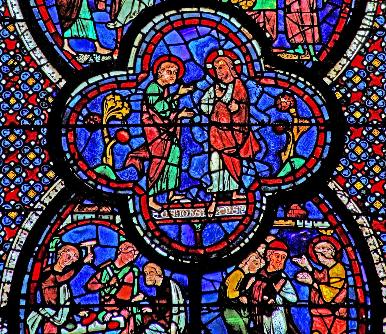 Het Sint-Jans-raam: Christus verschijnt aan Sint-Jan door French School
