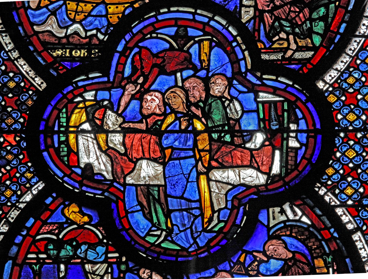 Het Sint-Jans-raam: De dood van Stacatus: een demon neemt zijn ziel door French School