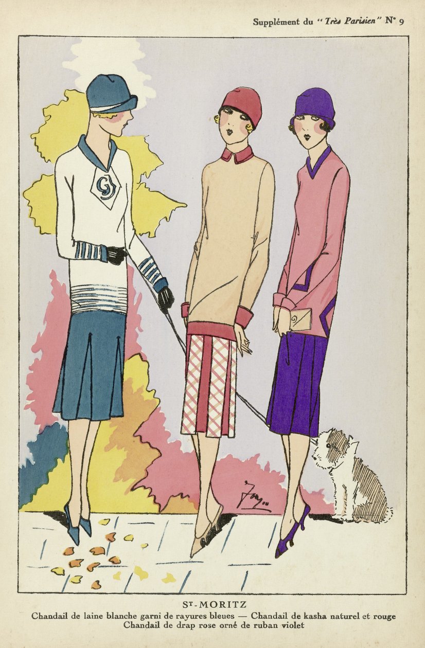 St Moritz, uit Tres Parisien, geb. 1925 (pochoirdruk) door French School