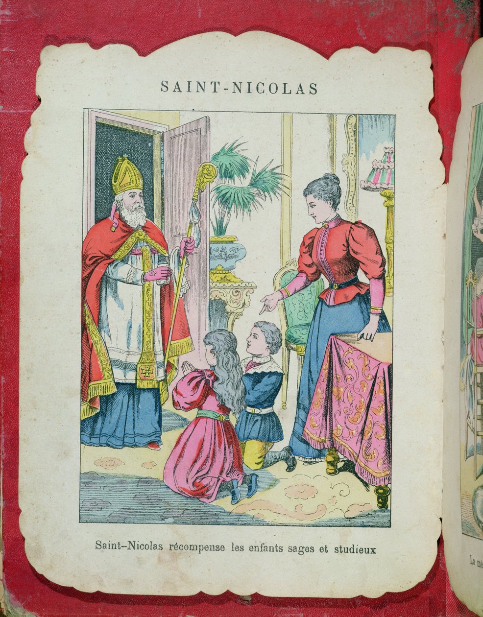 St. Nicolaas bezoekt de welgemanierde en ijverige kinderen, ca. 1880 door French School