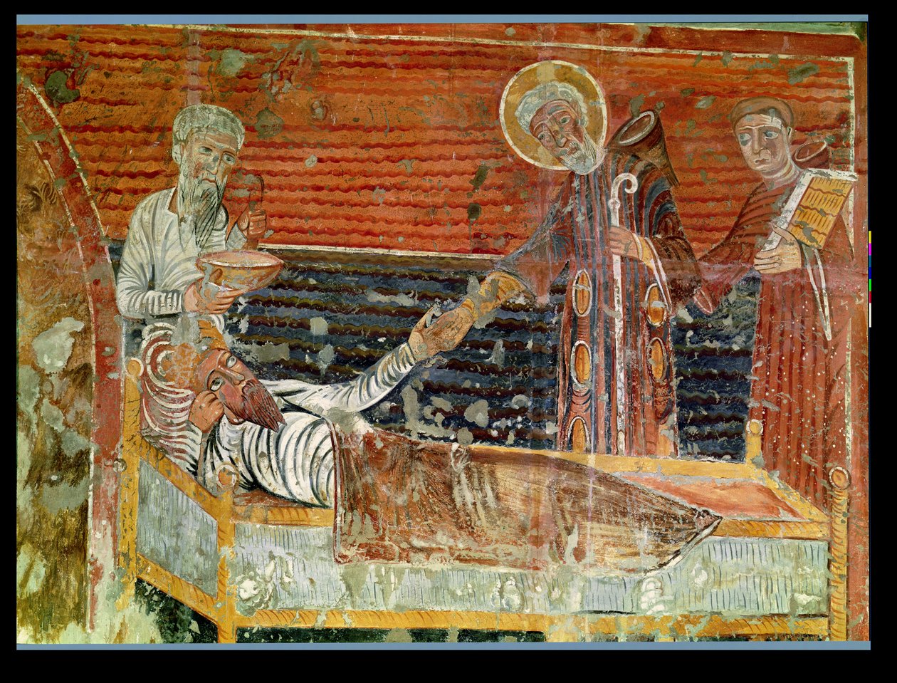 St. Severinus (d.507) geneest Clovis I (465-511) kopie van een 12e-eeuws origineel in de kerk van Chateau-Landon door French School
