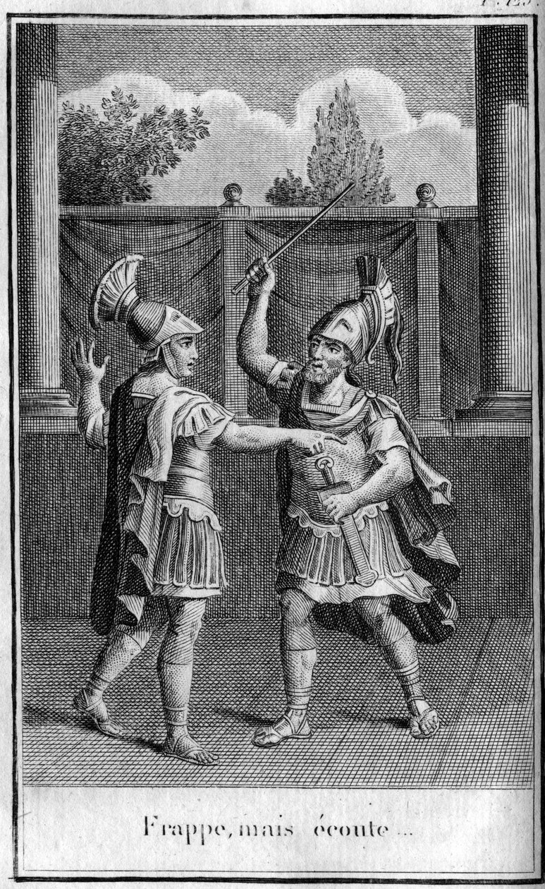 Staking, maar luister, antwoord van Alcibiades (450-404 v.Chr.), Atheense staatsman en strateeg op de bedreigingen van Eurybiades. In 