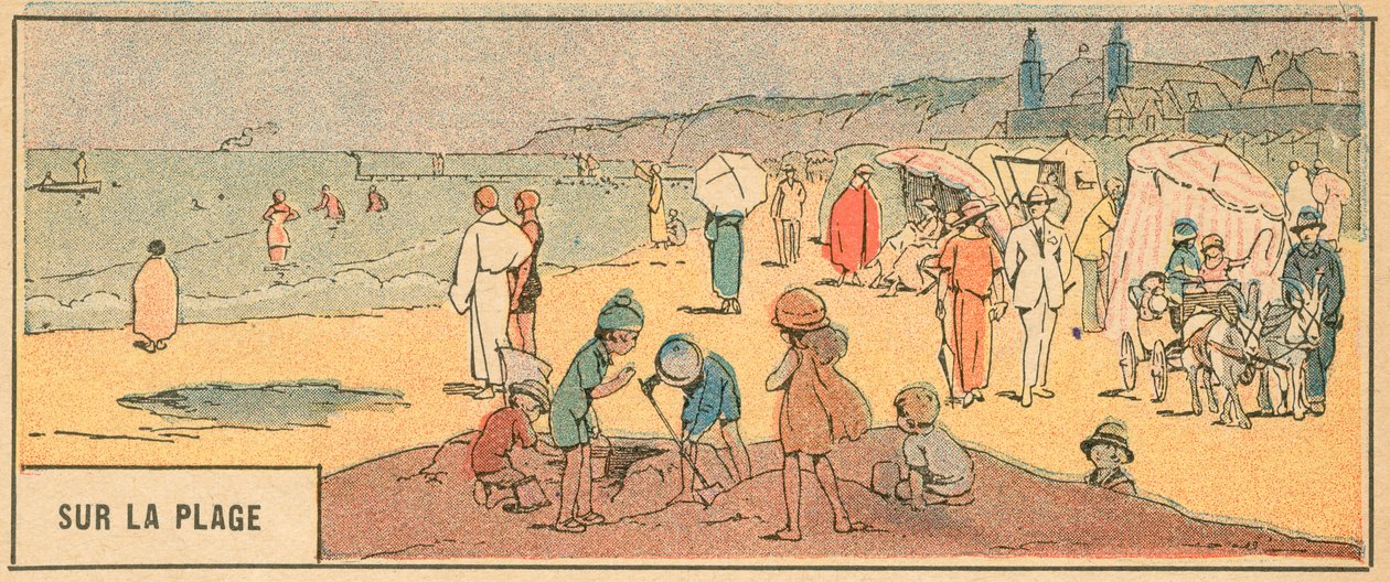 Sur La Plage (kleurenlitho) door French School