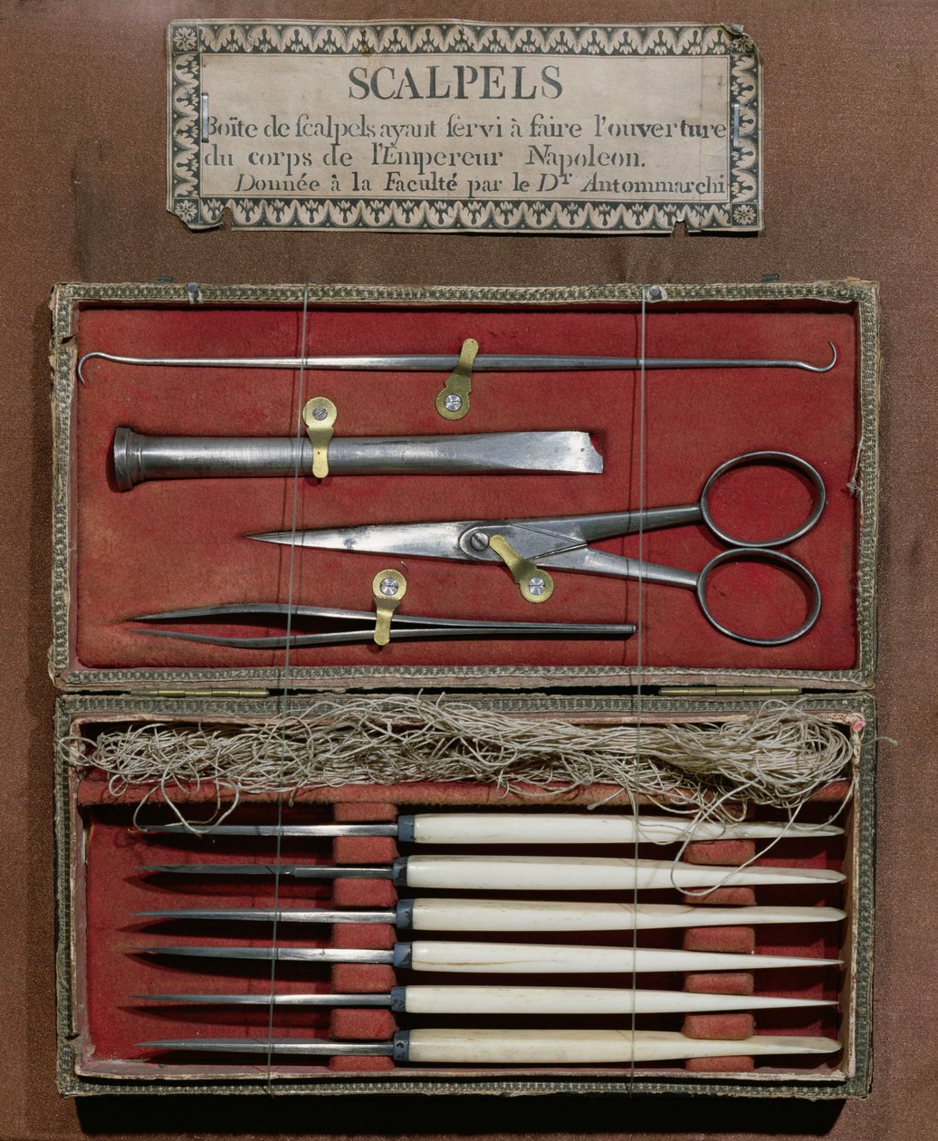 Chirurgische instrumenten gebruikt door dokter Antommarchi voor de dissectie van keizer Napoleon I (1769-1821) door French School