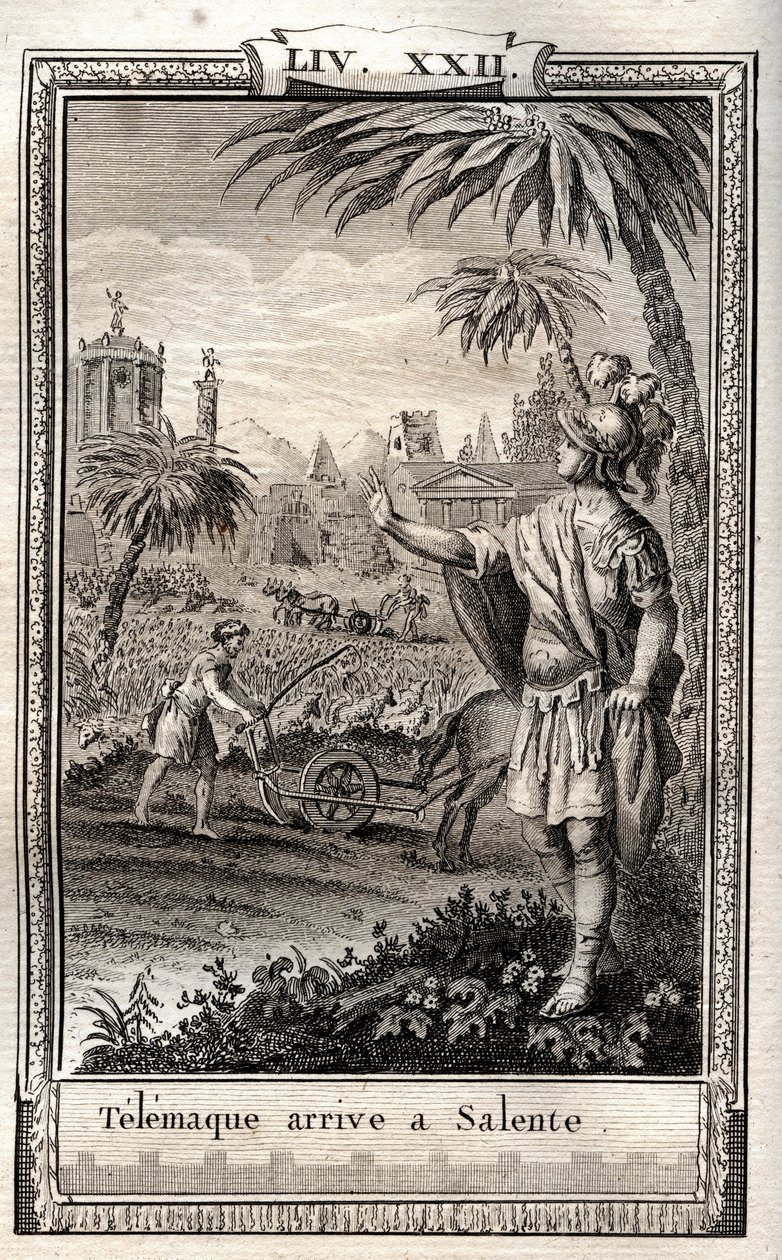 Telemachus keert terug naar Salente - gravure uit 1798 door Monnet in 