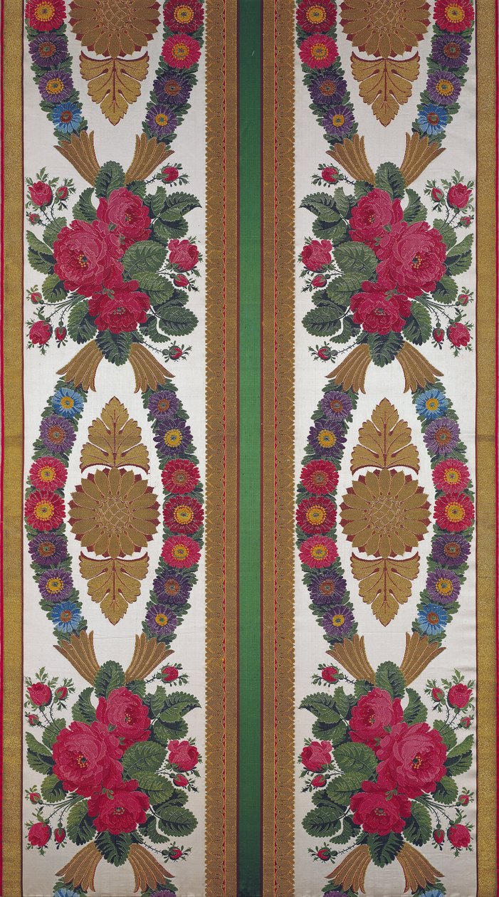 Textiel met kransen van madeliefjes en boeketten van rozen door Cousin en Bony, Bissardon, Lyon, 1811 door French School